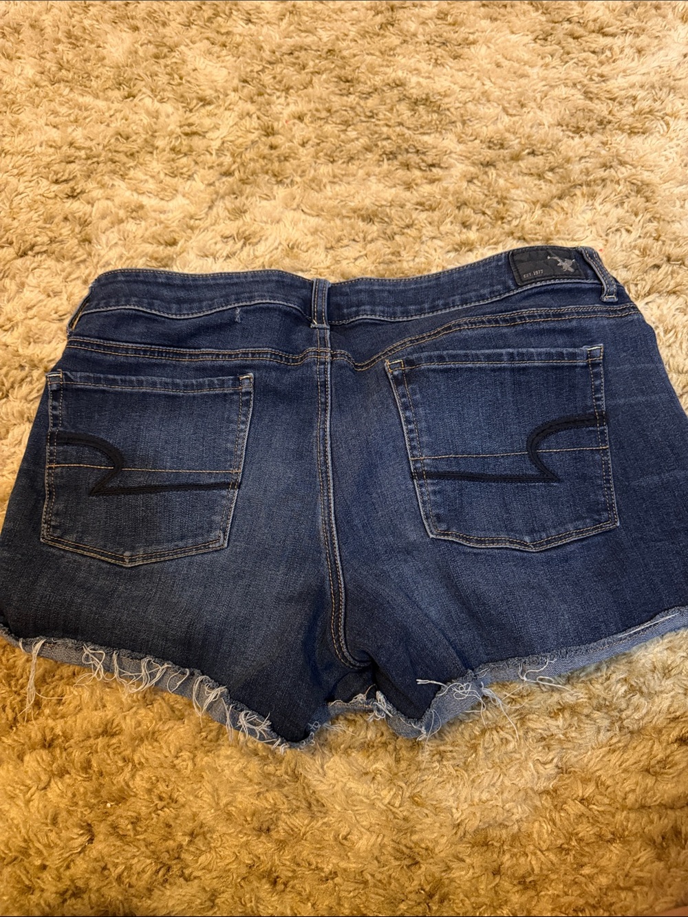 American Eagle Outfitters Dark Blue Distressed Denim Cutoff Shorts - Picture 2 of 3